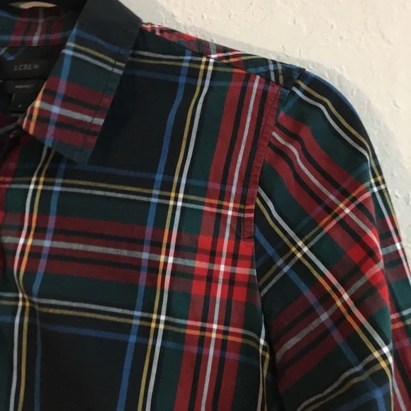 J Crew 100% Cotton Perfect Button Down 2 Tartan Plaid Professional Workwear - Picture 6 of 16